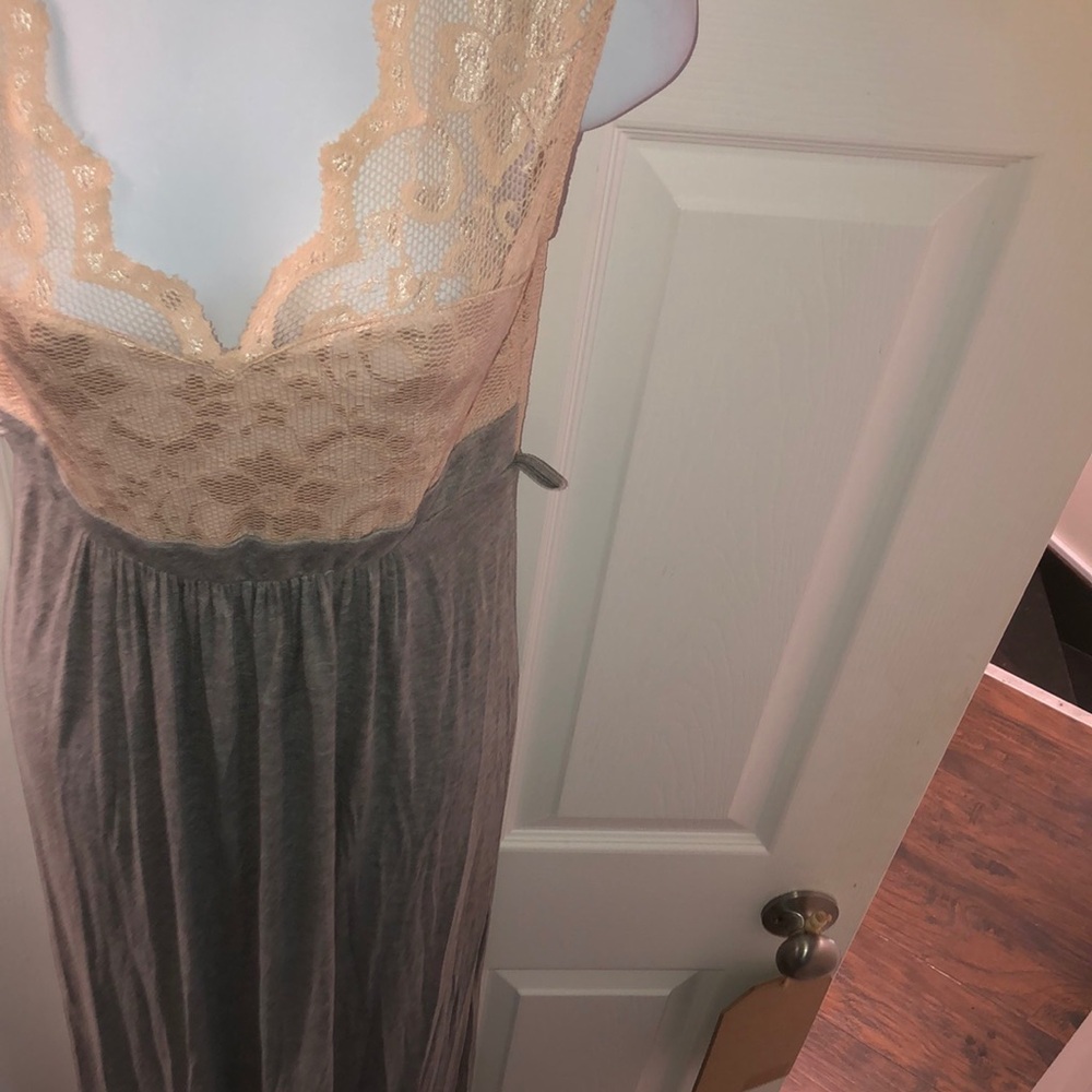Truworths Elegant Lace Trim Cream and Gray dress
